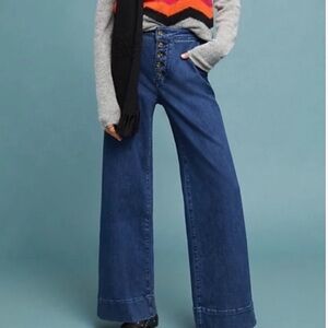 Anthropologie Pilcro Denim Jeans Wide Leg Size 30 Dark Denim